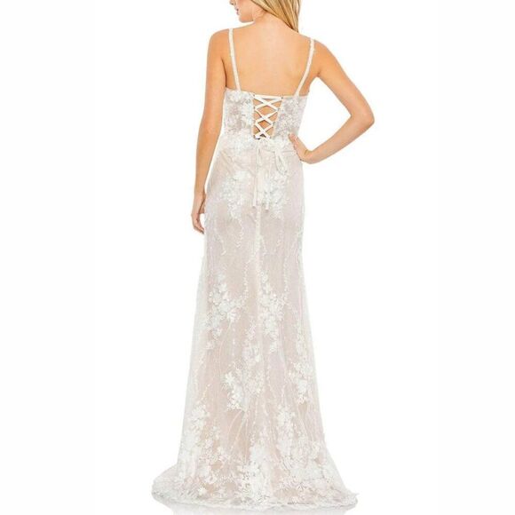 Mac Duggal 11331 Womens Size 16 White Floral Lace Up Corset Back Maxi Gown Dress - Picture 4 of 4